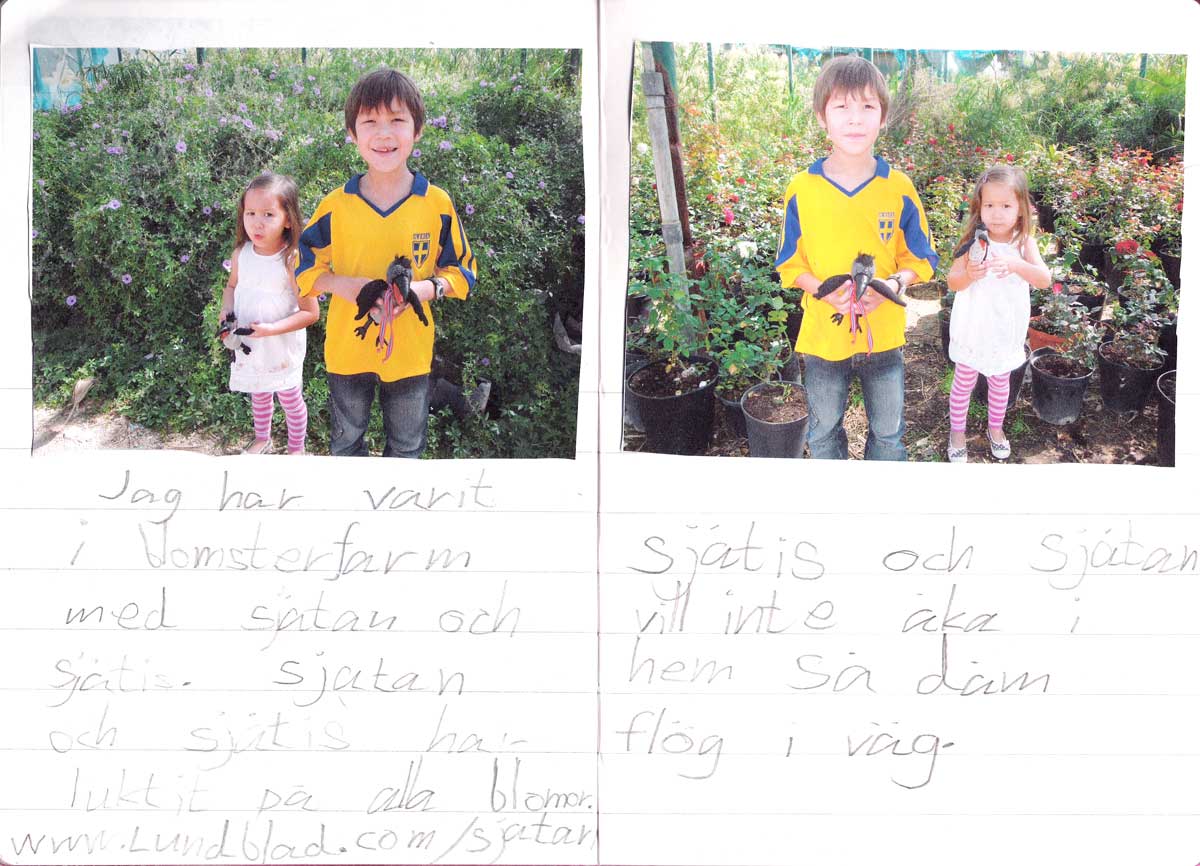 Sj&aring;tan, Sj&aring;tis och Johan p&aring; blomsterfarm - klicka f&ouml;r n&auml;sta bild...